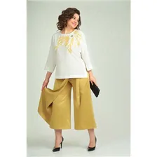 Michel chic 1334 горчичный-молочный, Брюки, Блуза